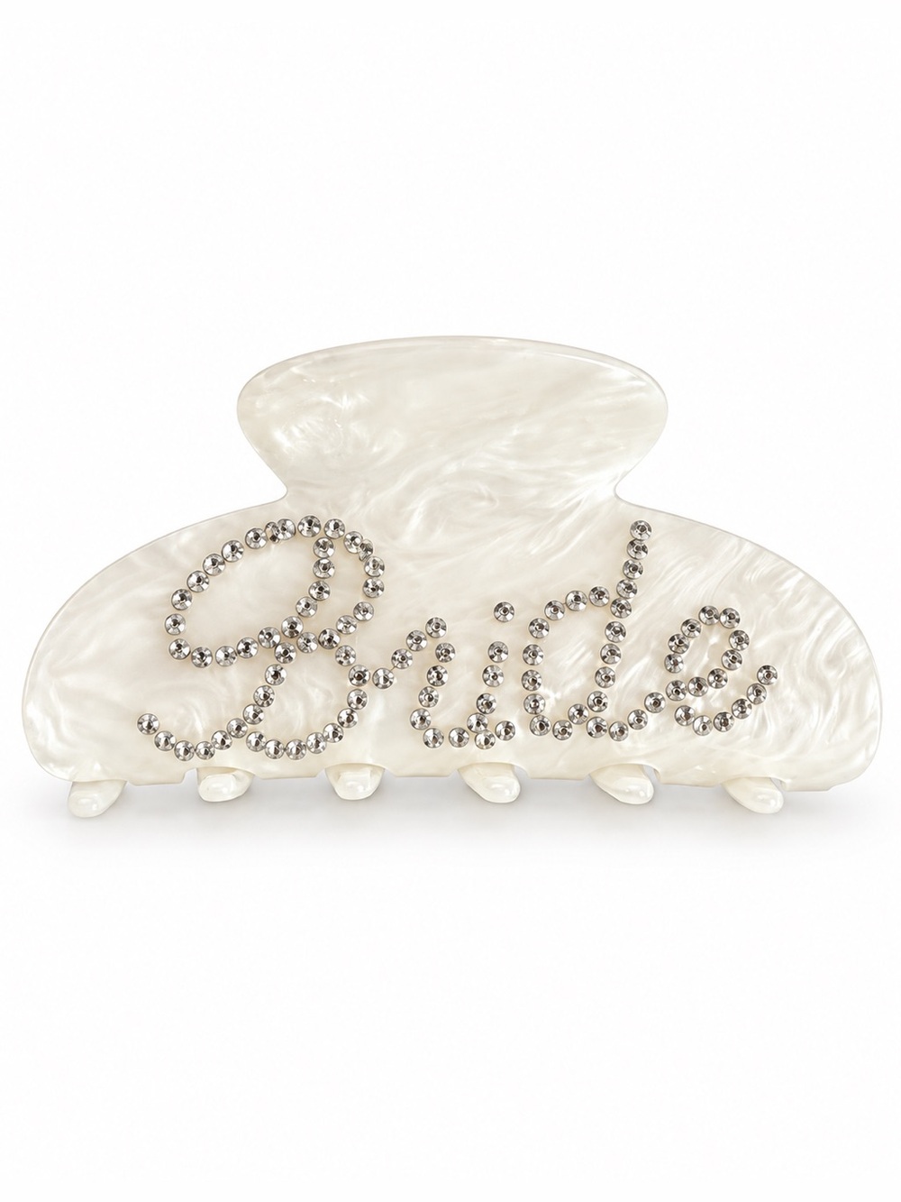 White Bride Rhinestone Glossy Marbled 3.5” Lobster Claw Hair Clip Bachelorette